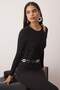 Siyah Agraflı Asimetrik Yaka Örme Party Body TPRAW26BD00011 - 3