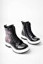 Black Crinkled Patent Leather BlackPink Zippered Girls' Boots - 2