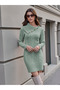 Women's Button Detailed Long Sleeve Hair Mesh Throat Handkerchief Collar Mint Knitwear Tunic Dress - 4