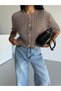 Crew Neck Hair Knit Short Sleeve Women's Knitwear Cardigan - 5