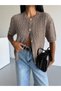 Crew Neck Hair Knit Short Sleeve Women's Knitwear Cardigan - 3