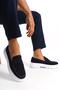 Genuine Leather Mbkry109-Lcv Men's Belt Detail Navy Blue Loafer