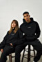 Hooded Unisex Oversize Tracksuit Set Medium Thechamp Printed Black – Cotton Jogger & Sweatshirt