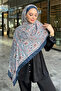 شال قطني ناعم بنمط عرقي عتيق باللون الأزرق الداكن - 3