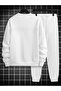 طقم بدلة رياضية مكتوبة من Paris Sweatshirt Jogger - رقبة دائرية كبيرة الحجم مطبوعة باللون الأبيض - 2