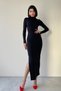 Women's Flexible Sandy Fabric Back Low-Cut Tie-Up and Slit Design Midi Black Dress 327 - 6