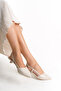 Beige Skin Matte Pointed Toe Buckle 3 cm Heeled Shoes - 2