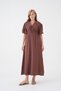 100% Cotton V-Neck Muslin Fabric Elastic Waist Rope Detailed Short Sleeve Dress Mg-2025 - 3