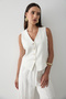 Women's White Buttoned Vest & Palazzo Elastic Waist Trousers Linen Suit - 6