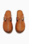 Genuine Leather Annika Tan Antique Detailed Wedge Sabo Women's Slippers - 4