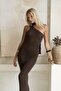 Kamalas Asymmetric Knitwear Brown Long Dress