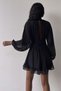 Women's Black Chiffon Fabric High Collar Back Low-cut Detailed Long Sleeve Mini Dress 066 - 3