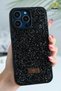 iPhone 15 Pro Max Case with Velvet Diamond Design (Remove the Gelatin) and Sparkling Diamond Silicone Cover with Black Stones - 6