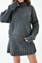Women's Knitwear Fabric Turtleneck Oversize Sweater and Mini Skirt Gray Two-Piece Set 9903 - 2