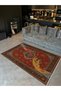 Mosso Blue Yellow Hands and Ancient Patterned Fringe Detailed Woven Base Decorative Carpet Mosso50 - 3