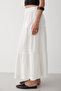 Women's Ecru Layered Gathered Elastic Waist Linen Skirt - 7