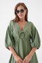 100% Cotton V-Neck Muslin Fabric Elastic Waist Rope Detailed Short Sleeve Dress Mg-2025 - 6