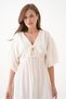 100% Cotton V-Neck Muslin Fabric Elastic Waist Rope Detailed Short Sleeve Dress Mg-2025 - 2