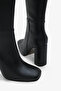 Women's Zippered Thick Heeled Boots Islor Black - 3
