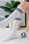 2 Pairs White Women's Striped Knee-Length College Socks Set Cotton Comfortable Long - 2