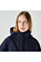 Women's Hooded Zippered Navy Blue Coat - 4