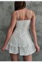 White Aerobin Fabric Degaje Collar Skirt Flounces Design Strappy Jumpsuit 7034 - 2