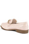 Women Nude Low Block Loafers Adorned with Golden Chain - 3