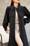 Women's Balloon Sleeve Resort Collar Belted Long Trench Coat - Black / Navy / Taupe / Beige / Khaki - 6
