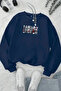 Unisex Navy Blue London Printed Crew Neck Sweatshirt - Winter Embossed Fabric