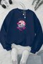 Unisex Navy Blue Tokyo Japanese Printed Crew Neck Sweatshirt - Winter Embossed Fabric