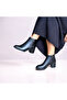 Black Leather Thick Thick Heeled Round Toe Women's Short Boots - 3