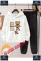 Children's Unisex "Bear Sitting on Letters" Special Printed Hooded Tracksuit Set
