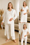 White Maternity and Maternity Morning 4 Piece Breastfeeding Pajamas Set
