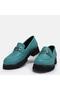 Large Size Women's Khaki Leather Loafer 41-42-43-44-Turquoise Buckle - 4