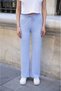 Women's Blue High Waist Lace-Up Seersucker Fabric Loose Leg Relaxed Cut Loose Summer Pants - 2