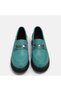 Large Size Women's Khaki Leather Loafer 41-42-43-44-Turquoise Buckle - 3