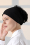 Women's Ruffled Laced Hijab Bun Bonnet - Black - 5