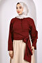 Burgundy Waist Tie Crop Shirt - 3