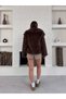 Women's Faux Fur Jacket Brown Collared Winter - 4