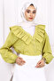 Oil Green Collar Ruffle Button Shirt - 3