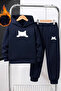 Kids Hooded Tracksuit Set – Navy Blue White Cat Printed Sweat & Jogger