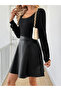 Stylish Black Lantern Long Sleeve Pu Dress Editor's Picksi - 4