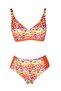 Beria Women's Orange Patterned Bikini Set with Gathering Straps - 2