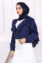 Navy Blue Collar Ruffled Buttoned Shirt - 4