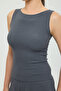 Soft Rib Boat Neck Sleeveless Blouse Smoked - 3