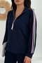 Women's Colorful Stripe Detailed Half Fisherman Zipper Collar Long Sleeve Modal Suit - 2