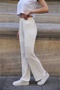 Women's White High Waist Lace-Up Seersucker Fabric Loose Leg Relaxed Cut Loose Summer Trousers - 2