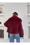 Women's Burgundy Collared Faux Fur Jacket
