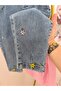 Girl's Heart Collar Floral Embroidered Jeans Suit - 5