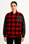 Lumberjack College Jacket with Faux Leather Sleeves and Lining - Claret Red